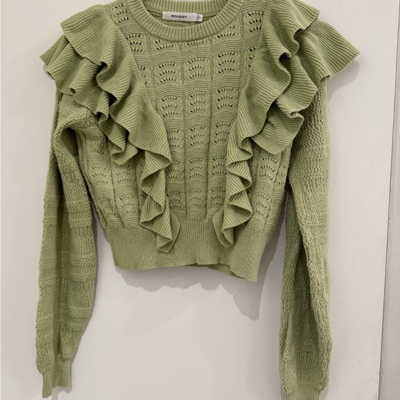 Moussy cotton blend Women's Green Ruffle Sweater.size S. - Picture 1 of 6